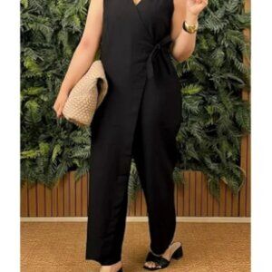 WOMEN'S CASUAL V-NECK CROSS STRAP JUMPSUIT - NWT